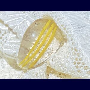 Vintage Murano glass clear dome ring with Yellow stripe new old stock size 7